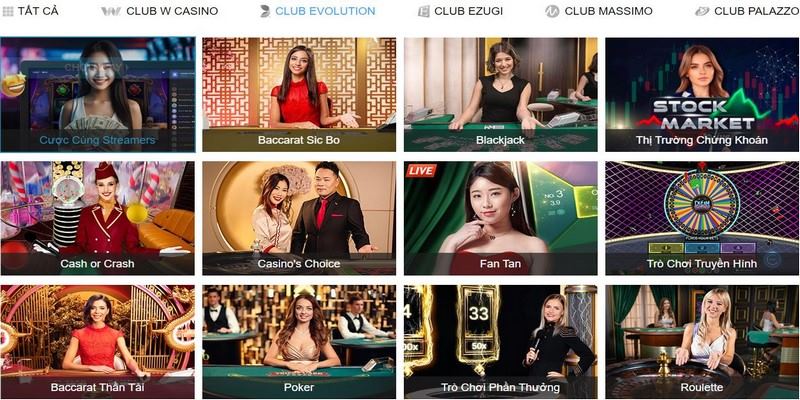 Sảnh cược Club Evolution chất lượng tại casino W88